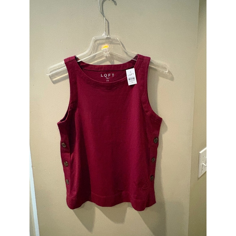New LOFT Womens Burgundy Cotton Side Button Tank Top XS NEW
